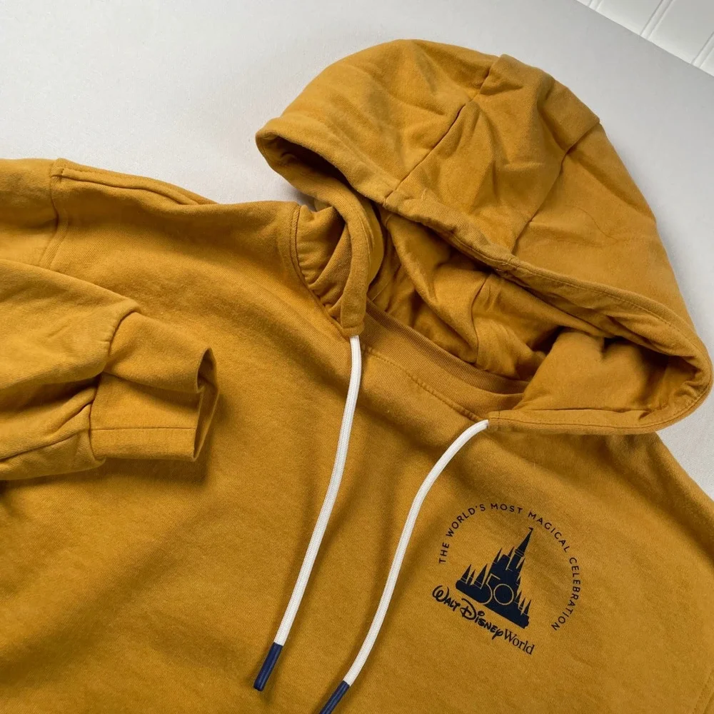 Disney World 50th Anniversary Hoodie Mens Large Mustard Yellow Mickey Mouse 50